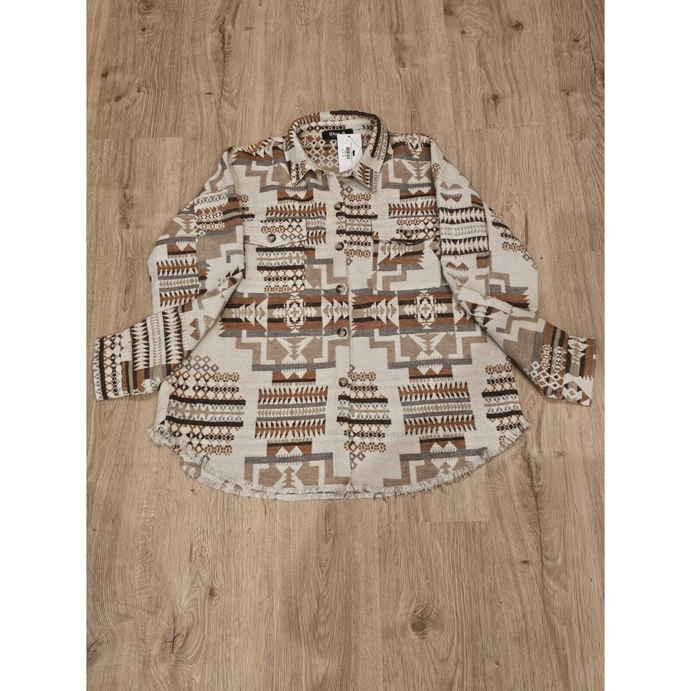 Blue B (Keep It Cozy) Aztec Western Shacket Beige Large 32147J
